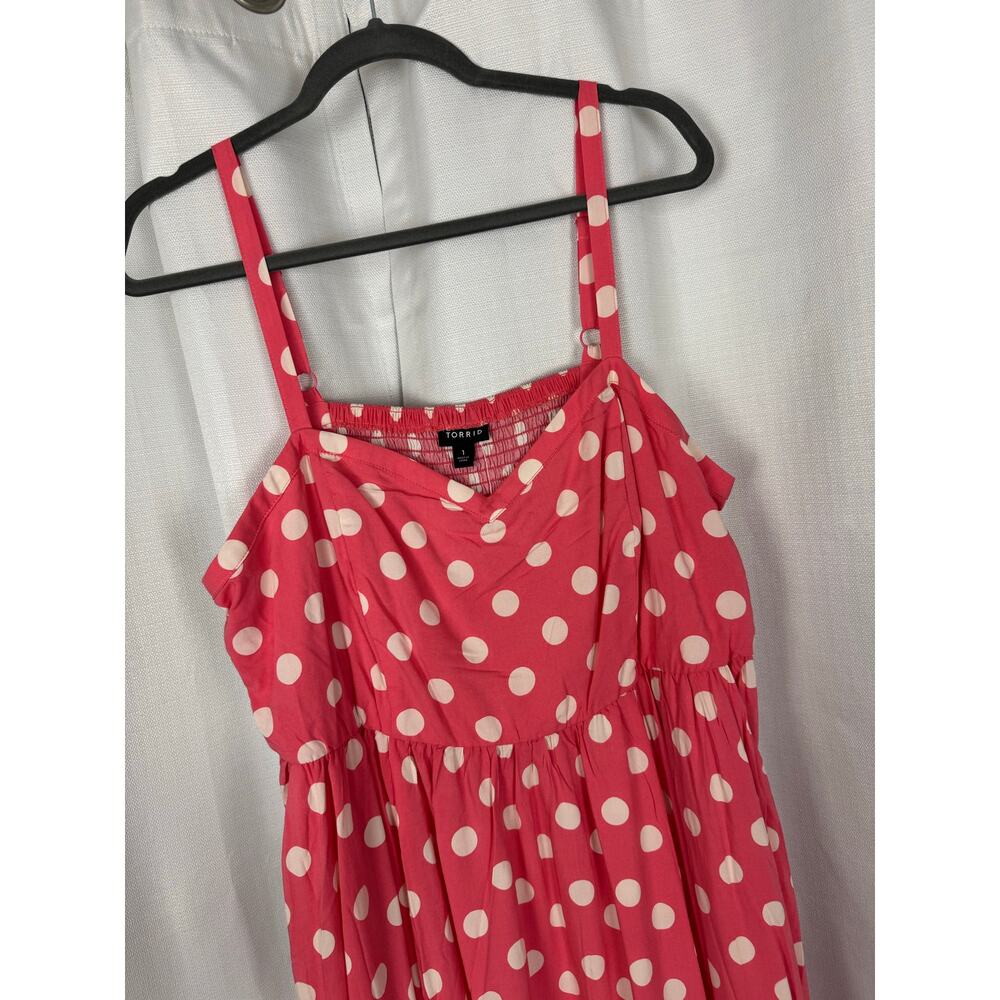 Torrid Midi Challis Sweetheart Dress Pink Polka Dot Size 1 - Picture 5 of 11